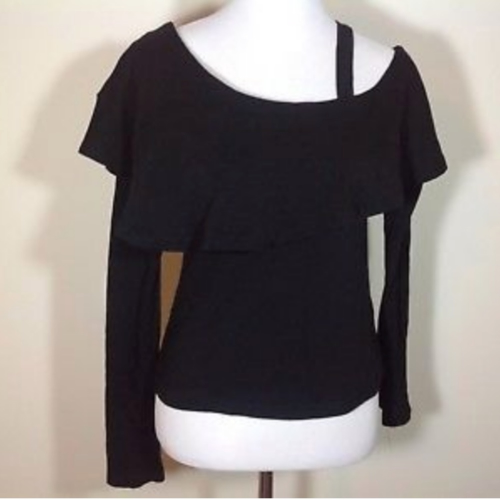 Anthropologie black long sleeve one shoulder top #117